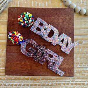BIRTHDAY GIRL GLITTER & SEED BEADED EARRINGS